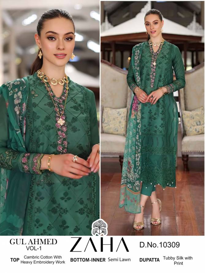 Zaha 10309 Embroidery Cambric Cotton Pakistani Suits Wholesale Shop In Surat